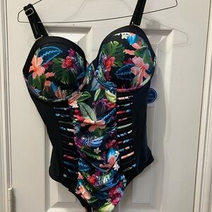 Swimsuits for All Black Floral One-Piece Swimsuit